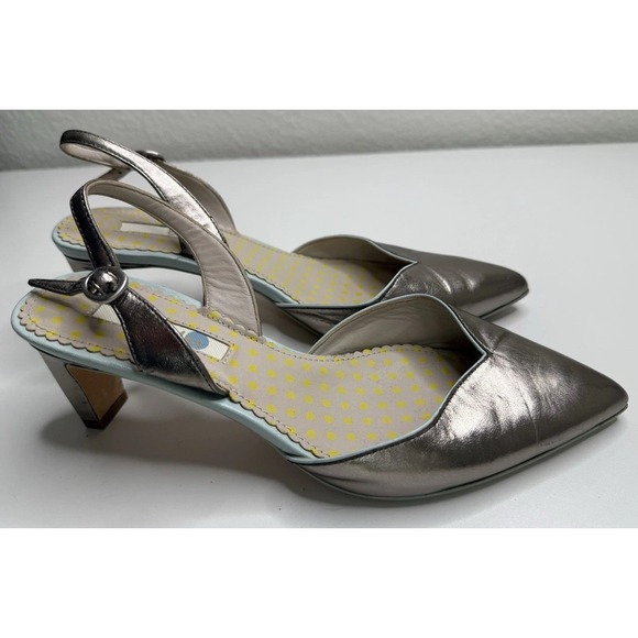 Boden Millie Slingback in Metallic Pewter Size 38.5 Kitten Heel - Picture 13 of 14